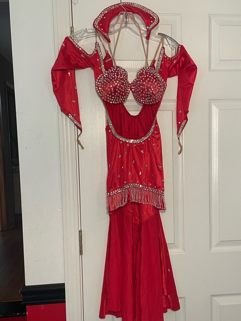 Red Rhinestone Latin Ballroom Dance Competition Costume